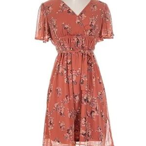 Maurices Rust Floral Wrap-Style Midi Dress